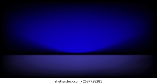 black studio background. Abstract limbo podium studio room. Dark blue gradient wall floor and spotlight scene. Showcase, promotion display. Vector stage mockup illustration