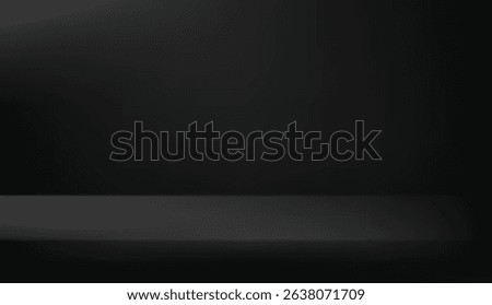 Black Studio background. Black Background Empty Room Studio with table. Empty room with light shadow. Space for selling products on the website. Vector illustration.