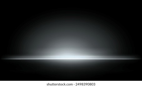 Black studio background with lights shining on the floor, Empty wall room with spotlights, Space texture used for product display light effects.