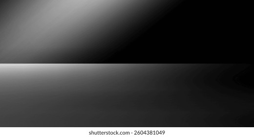 Black studio background with lights shining on the floor, black wall room with spotlights, edited illustration used for product display.