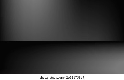 Fundo de estúdio preto com luzes brilhando no chão, sala de parede preta com holofotes, ilustração editada usada para exibição do produto.