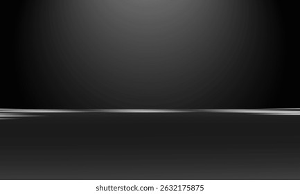 Black studio background with lights shining on the floor, black wall room with spotlights, edited illustration used for product display.