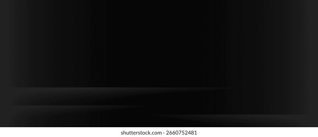Fondo de estudio negro con luces que brillan en el piso, sala de pared negra con focos, ilustración editada utilizada para la exhibición del producto.