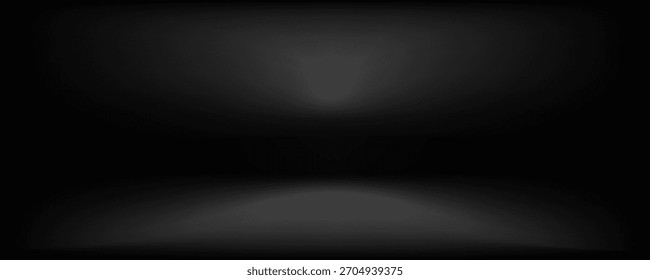 Fondo de estudio negro con luces que brillan en el piso, sala de pared negra con focos, ilustración editada utilizada para la exhibición del producto.

