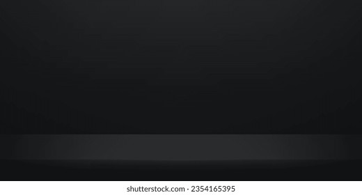 Black studio room background. Abstract gradient black. Space for selling products on the website. Template mock up for display of product. Business backdrop. Vector illustration.