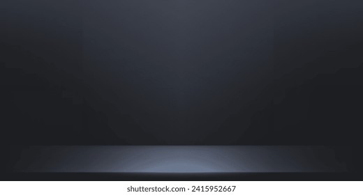 Fondo de estudio negro. Fondo oscuro. habitación en 3d.  Espacio para la venta de productos en el sitio web. La plantilla se burla para mostrar el producto. Ilustración vectorial.