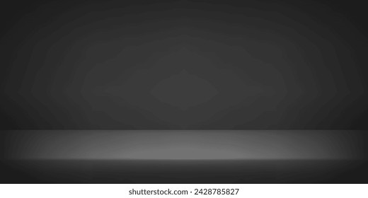 Black studio room background. Black background with light effects. Clean design for displaying product. Space for selling products on the website. Vector illustration.