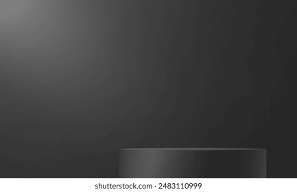 Black studio room background. Black background vector 3d with podium. Empty room with light effect. Space for selling products on the website. Business backdrop. Vector illustration.