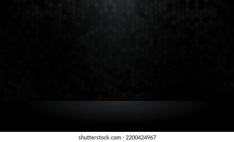 Habitación estudio en negro con fondo de textura hexagonal con foco superior. Ilustración del vector