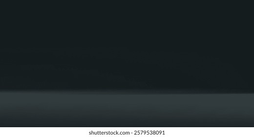 Black studio room. Limbo dark grey background. Abstract 3d backdrop for product presentation. Minimal wall scene. Showcase, promotion display.