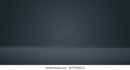 Black studio room. Limbo dark grey background. Abstract 3d backdrop for product presentation. Minimal wall scene. Showcase, promotion display.