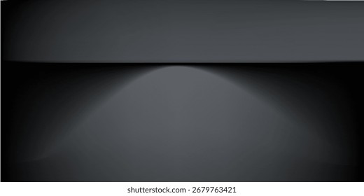 Schwarzes Studio. Limbo dunkelgrauer Scheinwerferhintergrund. Abstrakter 3D-Hintergrund für Produktpräsentation. Minimale Wandszene. Schaukasten, Promotion-Anzeige. Vektorstadium-Mustergrafik