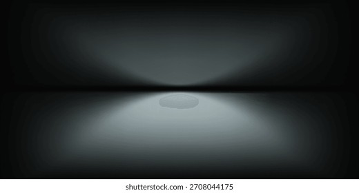 Cuarto de estudio negro. Limbo fondo de foco gris oscuro. Abstractas telón de fondo 3D para la presentación del producto. Escena de pared mínima. Escaparate, exhibición de la promoción. Ilustración de maqueta de etapa de Vector