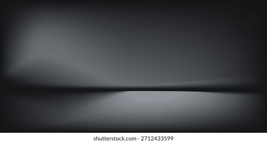 Cuarto de estudio negro. Limbo fondo de foco gris oscuro. Abstractas telón de fondo 3D para la presentación del producto. Escena de pared mínima. Escaparate, exhibición de la promoción. Ilustración de maqueta de etapa de Vector

