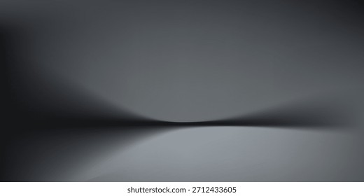 Sala de estúdio preta. Plano de fundo cinza escuro limbo. Fundo 3d abstrato para a apresentação do produto. Mínima cena de parede. Exibição de apresentação, promoção. Ilustração de maquete de estágio de vetor

