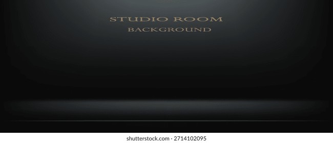 Cuarto de estudio negro. Limbo fondo de foco gris oscuro. Abstractas telón de fondo 3D para la presentación del producto. Escena de pared mínima. Escaparate, exhibición de la promoción. Ilustración de maqueta de etapa de Vector