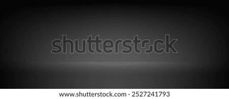 Black studio shelf background. Dark room scene surface. Limbo esthetic backdrop for poster, banner, display, mockup, presentation template, showcase, product design. Vector grey wallpaper