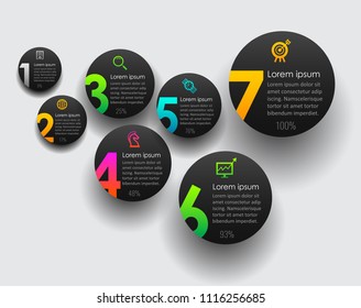 Black style circle Infographic template with icons and 7 options or steps. Vector Infographics for business concept.