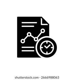 Icono de estilo negro de un documento en papel, Estadísticas y tiempo.