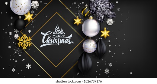 Black stylish Christmas composition with golden decor