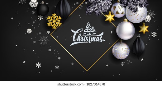 Black stylish Christmas composition with golden decor