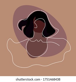 
black stylish girl on a pastel background drawn by a line