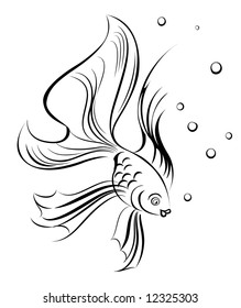 black stylish stylized silhouette of the fish on white background
