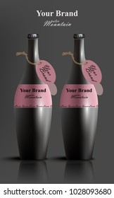 Black stylish water bottles Vector realistic. Product packaging Label designs