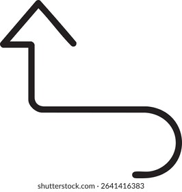 A black, stylized arrow loops backwards and then points upwards, presented against a clean white background. Minimalist design.