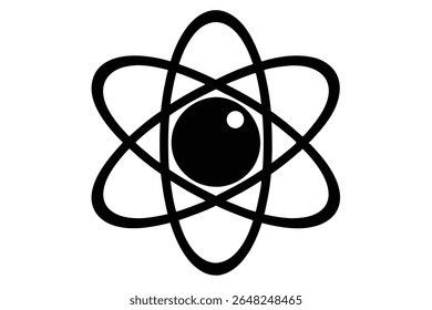 Ilustração do vetor do átomo estilizado preto em um fundo branco O átomo é representado com linhas pretas grossas, criando uma silhueta simples, mas impressionante.