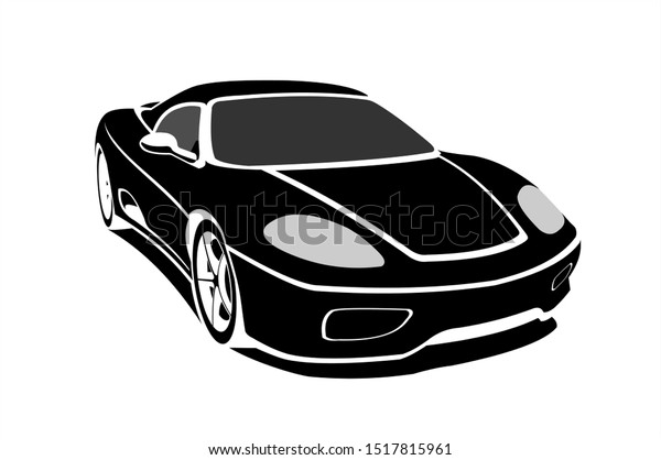Black Stylized Car, Side view, Three-quarter\
view. Fast Racing car. Sport car. Modern flat Vector illustration\
on white background.