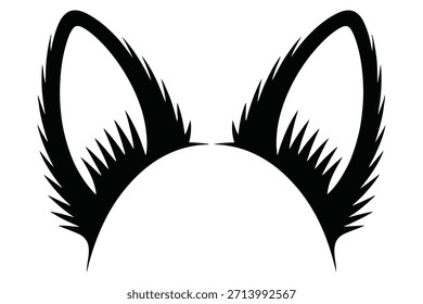 Black stylized cat ears with fur texture on white background