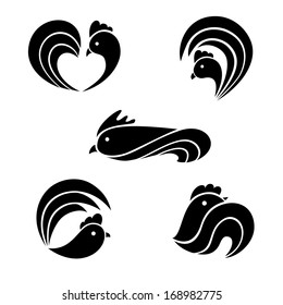 The black stylized cocks on a white background. Logo design for the company.
