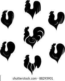 The black stylized cocks on a white background