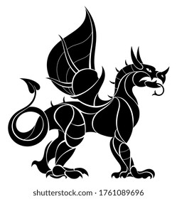 Elemento de diseño de dragón estilizado negro. Ilustración vectorial. 