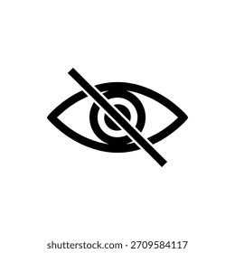 Schwarzes stilisiertes Augensymbol mit einer diagonalen Linie, die durch die Pupille verläuft und keine Sichtbarkeit oder Privatsphäre anzeigt