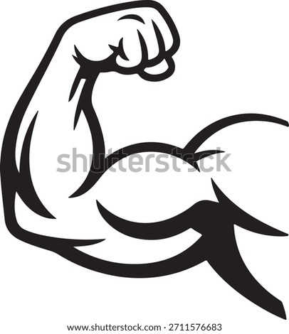Black stylized flexing bicep arm with clenched fist and defined muscles strength