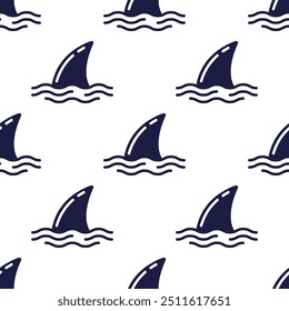 Black stylized flippers and waves on white background. Vector seamless pattern.