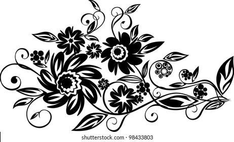 black stylized floral pattern on a white background. vector