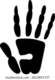 Black Stylized Handprint Silhouette Vector Icon, Human Palm Symbol