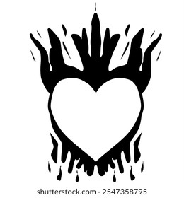 Un corazón negro y estilizado rodeado de llamas.