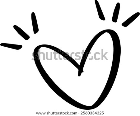 Black, stylized heart symbol radiating beams of light, expressing feelings of love, care, and affection in a simple yet strikingly expressive manner, perfect for romantic themes
