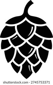 Black stylized hop cone with subtle highlights on a white background plant brewing