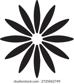 Hoja estilizada negra con múltiples pétalos puntiagudos sobre fondo blanco