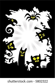 The black stylized monsters on a white grunge background. Symbols of a Halloween.