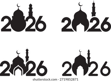 Black stylized number 2026 with mosque domes and minarets