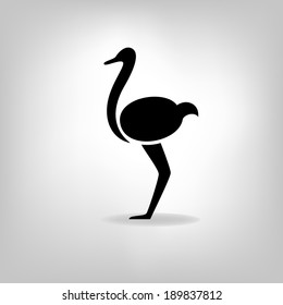 The black stylized silhouette of an ostrich on a light background. Logo design for the company.