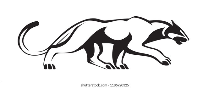 Black stylized silhouette of panther. Vector wildcat illustration. Animal isolated on white background as logo, mascot or tattoo.
