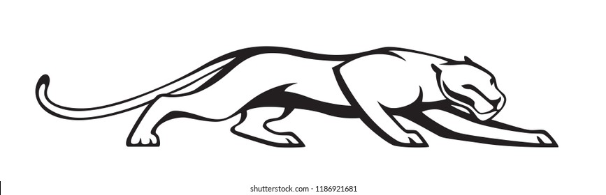 Black stylized silhouette of panther. Vector wildcat  illustration. Isolated on white background as logo or mascot.