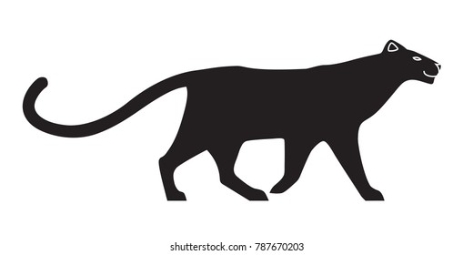 Black stylized silhouette of panther. Vector wildcat on white background. Isolated on white background as logo or mascot.